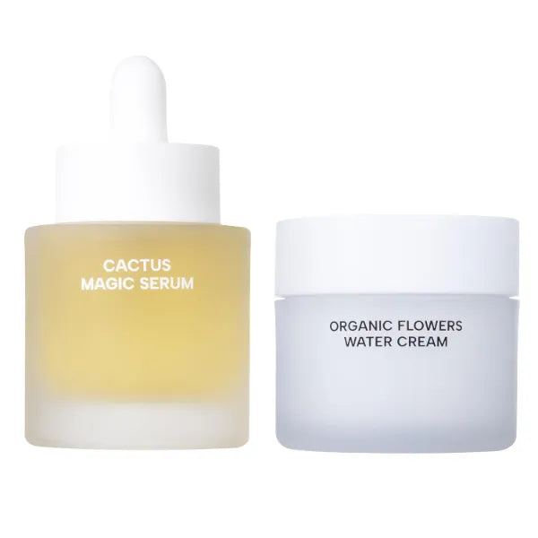 Whamisa Firming & Moisturizing Duo: Organic Cactus Magic Serum and Flowers Water Cream Bundle