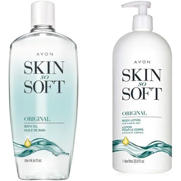 Avon Bonus Sized Combo - Skin So Soft Bath Oil 25 oz + Body Lotion Bonus Sized 33.8 oz