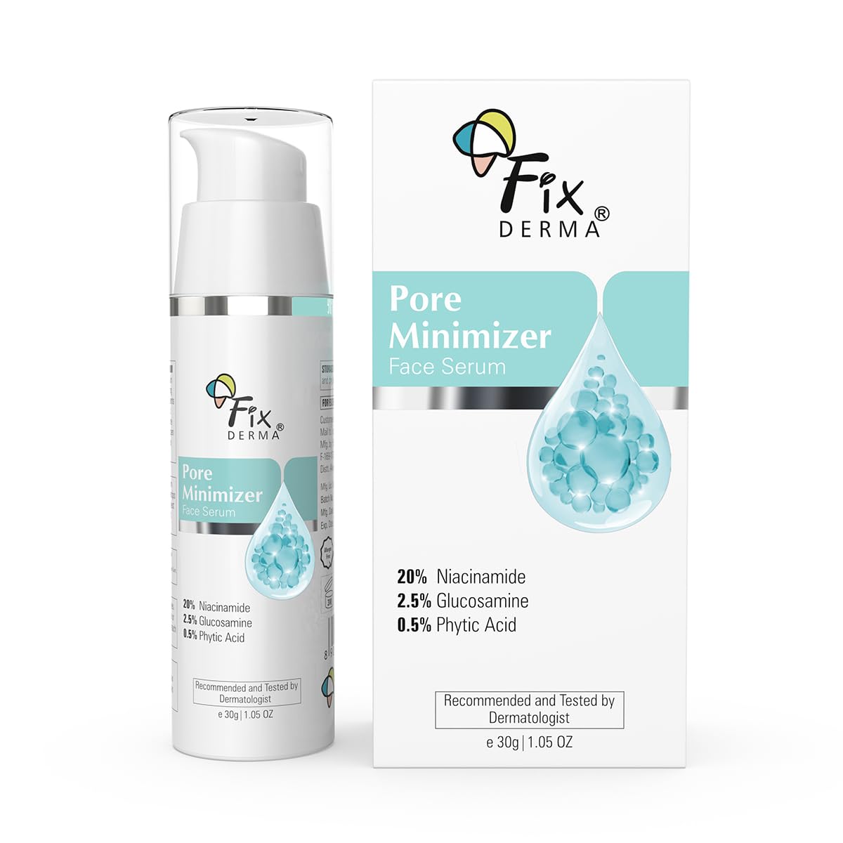 Fixderma 20% Niacinamide Serum for Face for Pore Minimizer with 2.5% Glucosamine & Hyaluronic Acid Serum | Open Pores Serum | Hydrating Serum | Face Serum for Men & Women - 30g