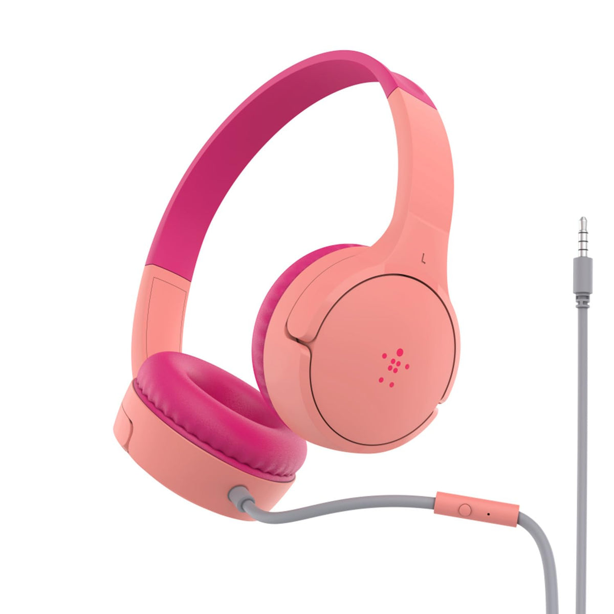 Belkin SoundForm Mini Wired Kids Headphones, Built-in Microphone for Online Learning, School, Travel, Gaming, Compatible with 3.5mm Devices, Pink