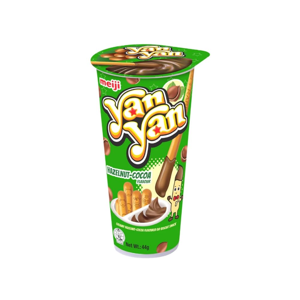 Meiji Yan Yan Biscuit Sticks with Hazelnut Dip, Crispy Biscuit Sticks, Creamy, Nutty Hazelnut-Cocoa Flavored Dip - 44g