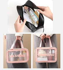 3Pcs Cosmetic Bag Vinyl Air Travel Toiletry Bags Bulk, Water Resistant PVC Packing Cubes with Zipper Closure & Carry Handle for Women Baby Men, Make-up brush Case Beach Pool Spa Gym Bag