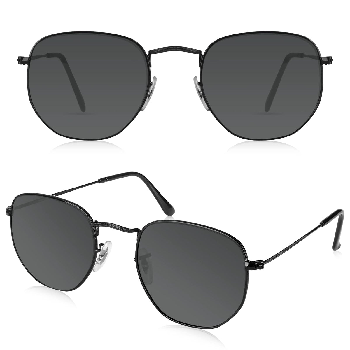 Valensole Sunglasses Metal frame Hexagonal Flat Glass Lens UV400 Protection for Driving Fishing Hiking Golf Outdoor Sport Glasses Sunglasses for Men Women