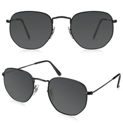 Valensole Sunglasses Metal frame Hexagonal Flat Glass Lens UV400 Protection for Driving Fishing Hiking Golf Outdoor Sport Glasses Sunglasses for Men Women
