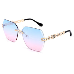 Rimless Sunglasses for Women Metal Square Frame Classic Diamond Grandient lens Eyewear UV Protection Fashion Shades for Women B2567