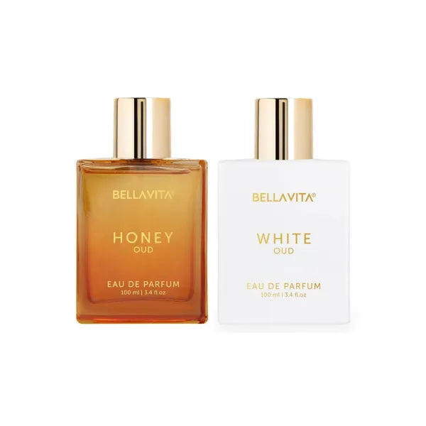 Bellavita Luxury Perfume Duo, Honey Oud Eau de Parfum (3.4 fl. oz.) + White Oud Eau de Parfum (3.4 fl. oz.) | Long-Lasting, Vegan & Cruelty-Free Fragrances for Every Occasion
