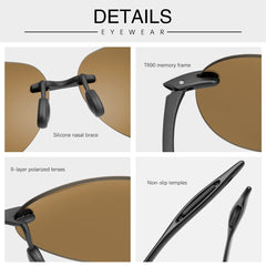 Polarized Sunglasses for Men Women Rimless Frame Driving Glasses UV400 Protection Mirror Lens Shades Sport Eyewear Eyeglasses
