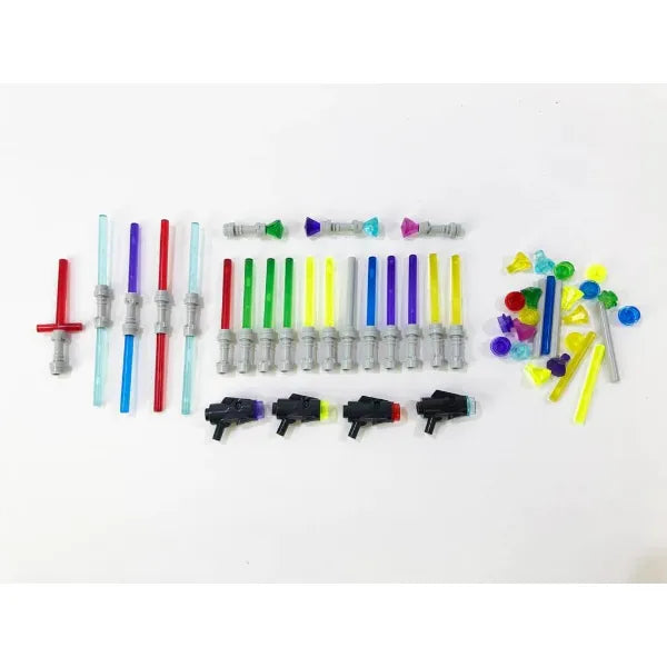 Brick Loot Light Saber & Blaster Weapons Pack, 75+ Mini Accessories for Lego Minifigures, Star Wars Building Set, Compatible with Major Brands, Includes Swords, Sabers, Guns for Kids & Adults Ages 6+