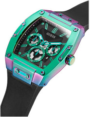 GUESS Iridescent and Black Silicone Multifunction Watch