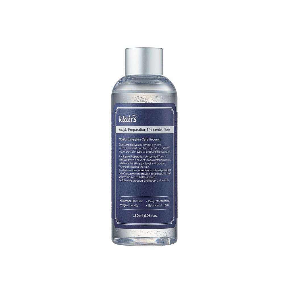 DearKlairs Supple Preparation Unscented Toner, Deeply Hydrating and Soothing, Essential Oil-free facial Toner - 180ml