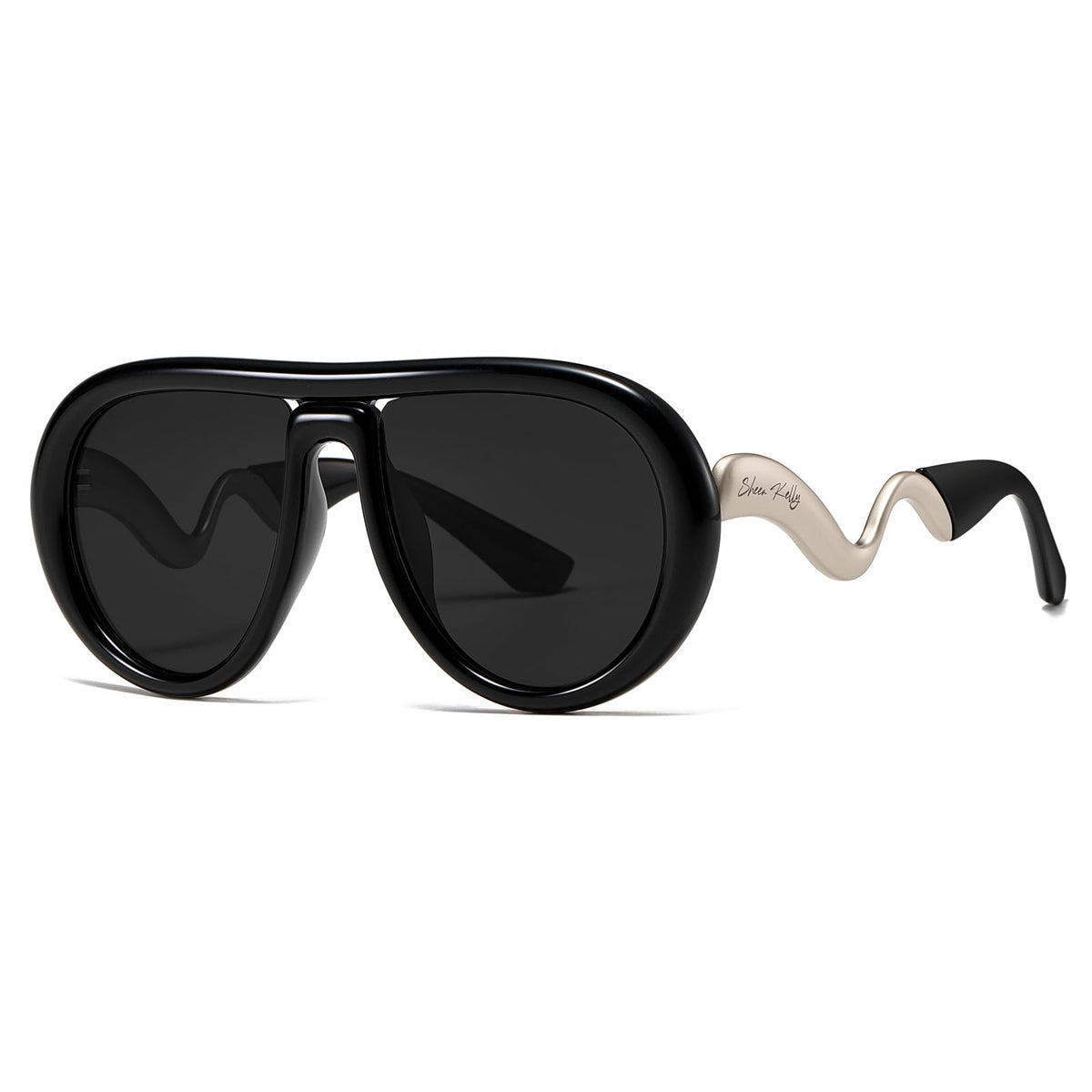 Oversized Trendy Polarized Pilot Sunglasses for Women Men Retro Oval Flat Top Frame Curved Metal Designer Eyewear