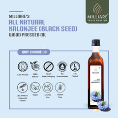 Milliare Natural Kalonji (Black Seed) Wood Pressed Oil - 100% Pure Best for Body, Skin & Hair | Natural Kalonji (Black Seed) | Organic Essential Oil | 250 ml