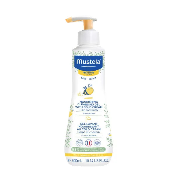 Mustela Baby Nourishing Cleansing Gel – Hair & Body Wash for Dry Skin - with Natural Avocado, Cold Cream & Beeswax - 300ML