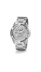 GUESS US Men's Silver-Tone Rhinestone Cut-Through Watch