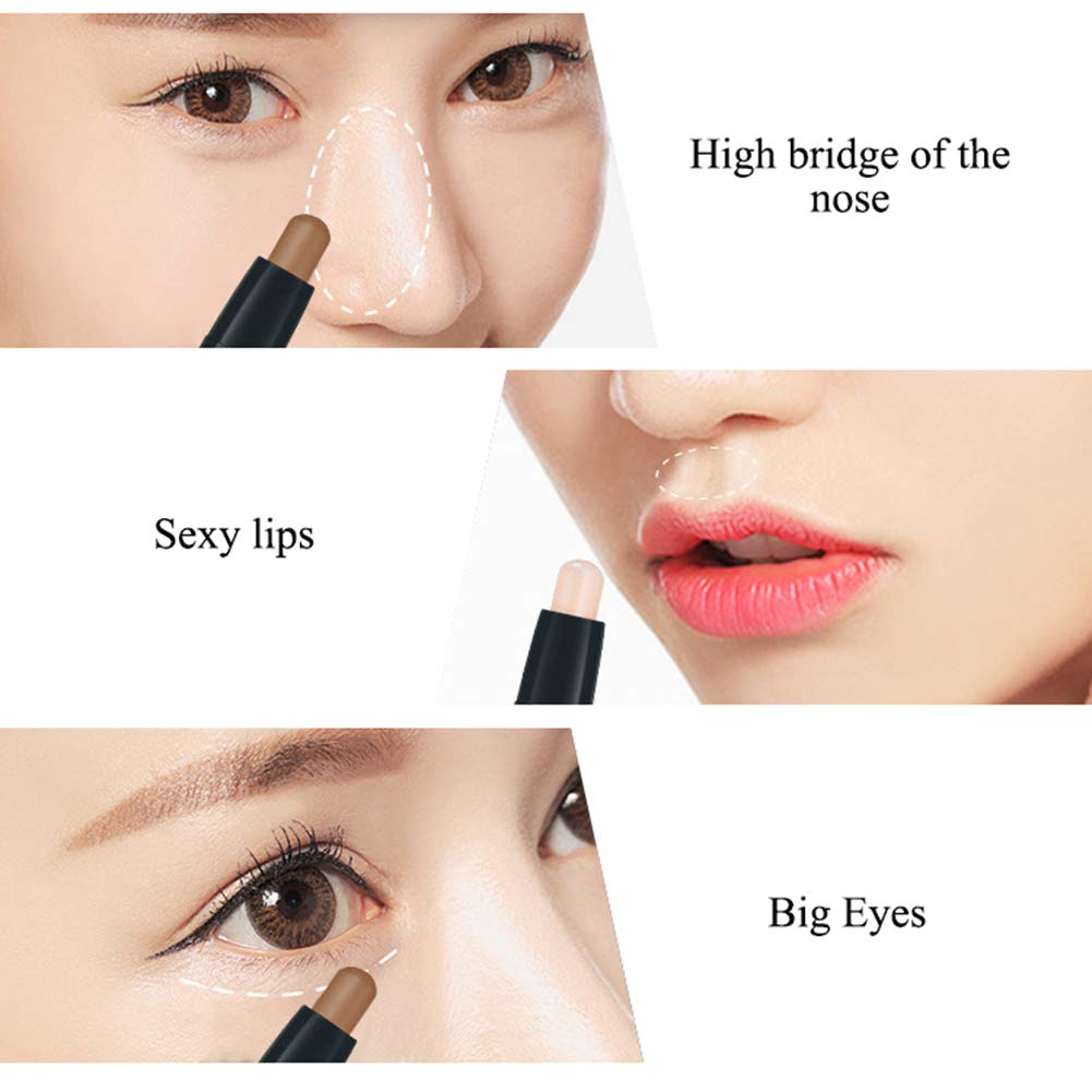 Double Head 2 Colors Comestic Contour Stick Pen Highlight Brightening Concealer Pen Pencil Nose Eye Shadow 3D Face Bronzer Pen Perfect Concealing Blemish