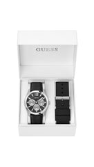 Guess Zen Multi-function Analog Watch Box Set for Men, 42 mm Case Width, Silver Tone/Black