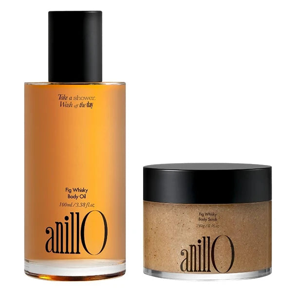 ANILLO Fig Whiksy Body Care Set - Moisturizing Body Oil & Vegan Body Scrub – Deep Hydration & Exfoliation, Woody Scent, Paraben & Sulfate Free