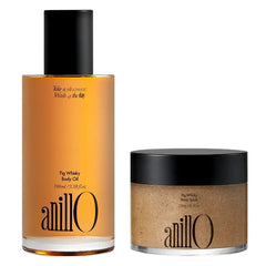 ANILLO Fig Whiksy Body Care Set - Moisturizing Body Oil & Vegan Body Scrub – Deep Hydration & Exfoliation, Woody Scent, Paraben & Sulfate Free