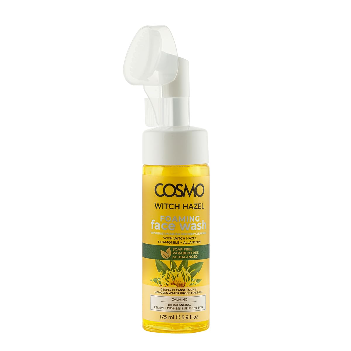 CD COSMO DESIGNS Witch Hazel Foaming Face Wash 175ml, With Built in Brush for Deep Cleansing, Ph Balanced and Paraben Free, Relieve Dryness & Sensitive Skin, for Daily Use