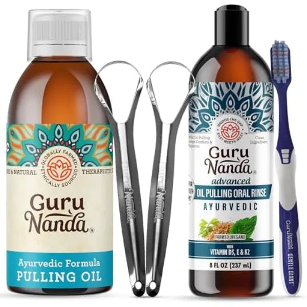 GuruNanda Original Oil Pulling, Fluoride Free Vegan Natural Mouthwash & Advanced Formula Oil Pulling - Natural Coconut Oil Mouthwash with Essential Oils