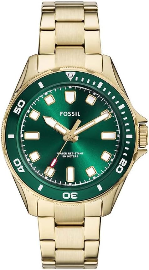 Fossil Dalton Three-Hand Stainless Steel Wrist Watch for Men, Green/Gold