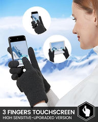 ChicAbode 2 Pairs Winter Gloves for Women, Touch Screen Dual-Layer Cashmere Elastic Thermal Knit Gloves, Full Finger Lining Warm Gloves for Cold Weather, Black, Khaki