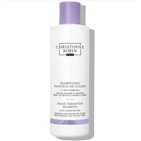 Christophe Robin Shade Variation Baby Blonde Toning Purple Shampoo with Florentina Iris, Neutralizes Brassy, Yellow Tones for Blonde, Bleached, Silver, Highlighted Hair 250ml