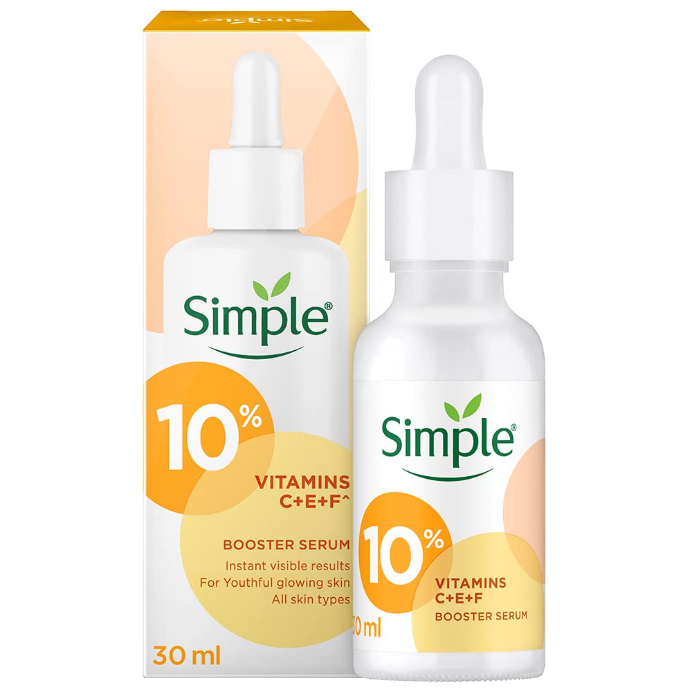 Simple Booster Serum With 10% Vitamin C+E+F for Youthful Glowing Skin| Light Weight, Non Sticky, No Mineral Oil, Paraben Free - 30 ml