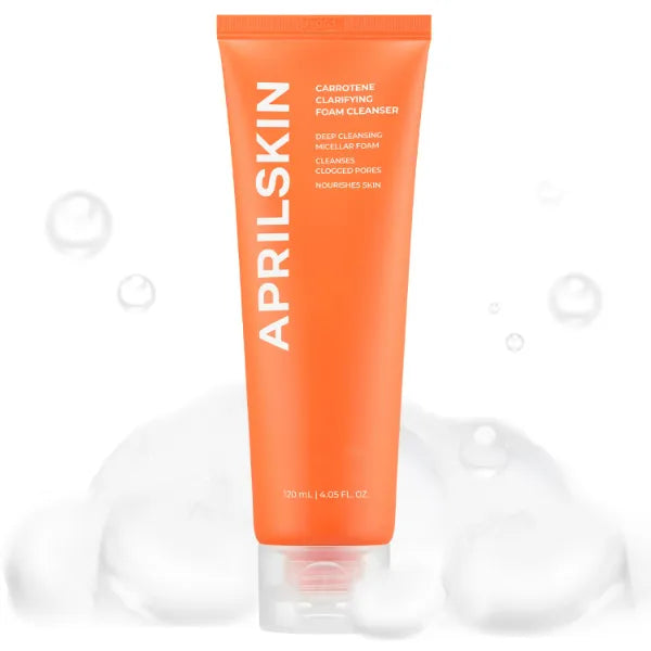 APRILSKIN Carrotene Clarifying Foam Cleanser - Deep Cleansing with BHAs & Sebum Control for Oily, Sensitive, Acne-Prone Skin, Vegan, Cruelty Free - 120ml