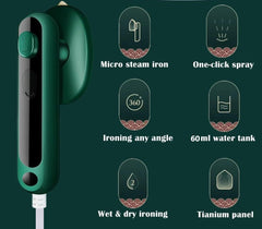 SKY-TOUCH 2 in 1 Mini Steam Iron : Portable Handheld Steamer with Cup 20s Fast Heating Garment Steamer for Home Travel Dormitory Dress Shirts Green