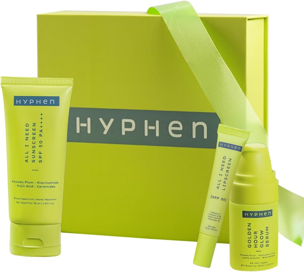 HYPHEN Daily Glow Essentials Rakhi Gift Kit Set for Sister/Bhabhi with Complete Skin Care Routine | Anniversary, Birthday Gift Set with Face Serum, Moisturizing Sunscreen Spf & Lip Balm for Daily Glow