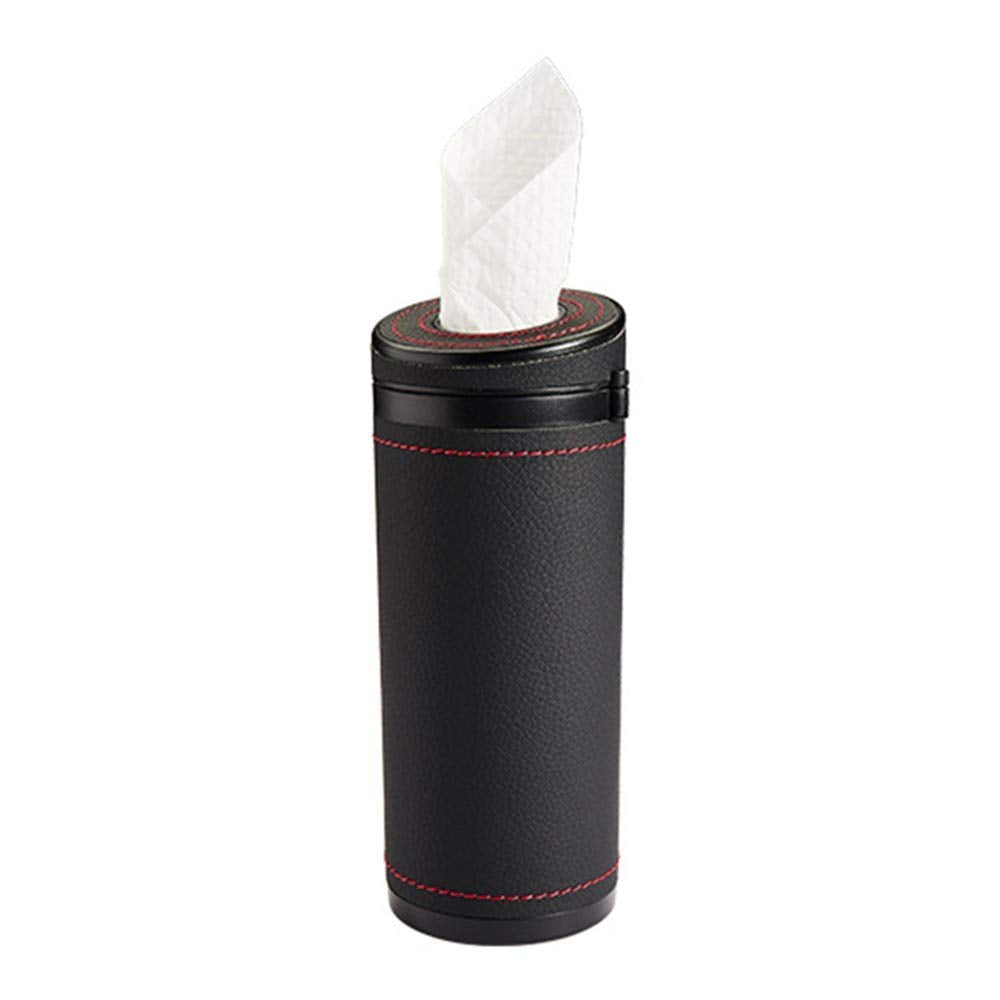 MiOYOOW Car Tissue Tube, Cylinder Tissue Box Diameter 2.75'' PU Leather Round Tissues Container for Car Cup Holder, Up to 30 Count Tissue