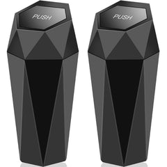 Nayubo Car Trash Can with Lid Mini Leak Proof Garbage Can Organizer Car Accessories Interior Diamond Design Small Vehicle Trash Bin for Automotive Car Office Home Kitchen, 2PCS (Black)