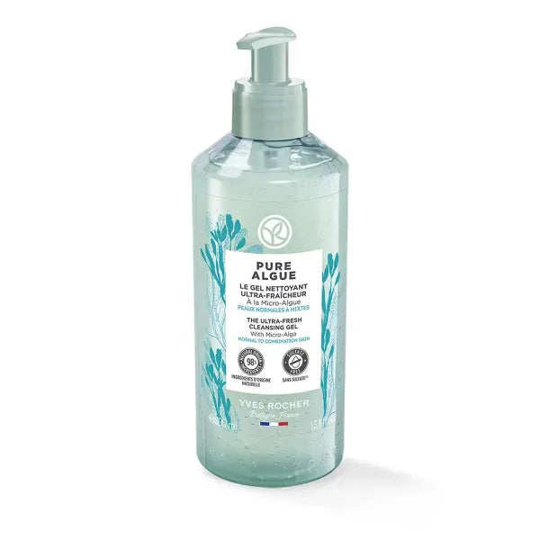 Yves Rocher Pure Algue Hydra Vegetal Cleansing Gel Daily Face Wash with Organic Microalgae Extract – Gently Removes Impurities, Moisturizes, Oxygenates & Refreshes Skin 390 ml /13.1oz