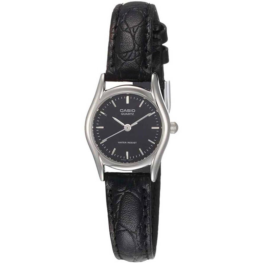 Casio Womens Quartz Watch, Analog Display and Leather Strap Black