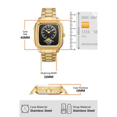 Fossil Inscription Men's Watch with Square Case and Stainless Steel, Silicone or Leather Band Gold Auto