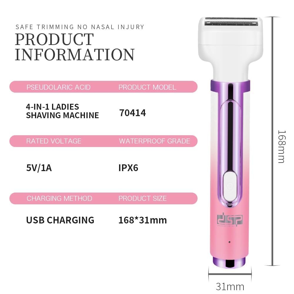 Azonee Electric Bikini Trimmer, 4-in-1 Women's Trimmer, IPX6 Waterproof Epilator for Legs/Underarms/Eyebrow/Face/Nose/Bikini, Wet & Dry Painless Shaver for Women