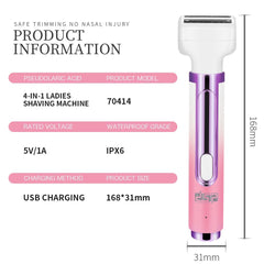 Azonee Electric Bikini Trimmer, 4-in-1 Women's Trimmer, IPX6 Waterproof Epilator for Legs/Underarms/Eyebrow/Face/Nose/Bikini, Wet & Dry Painless Shaver for Women