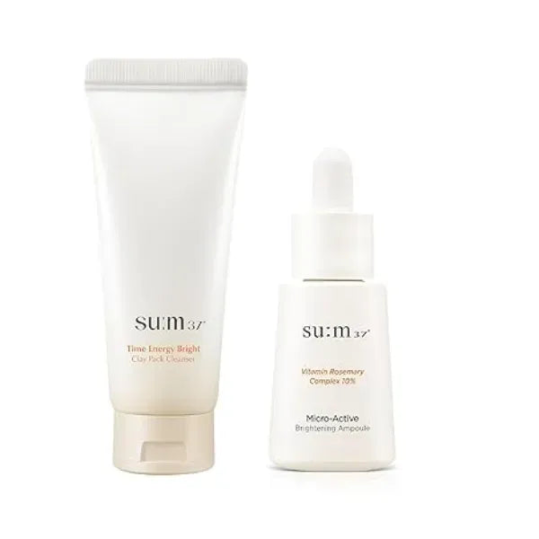 SU:M One Minute Clay Mask Time Energy Pack Cleanser for Enlarged Pores & Micro Active Repair Serum Korean Skincare for Deep Hydration