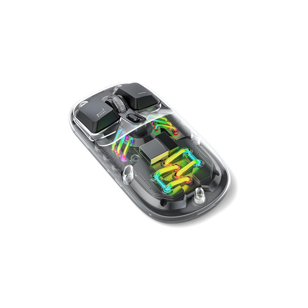 Porodo Transparent Dual-Mode Wireless Mouse RGB Light, Magnetic Cover, Adjustable DPI - Black