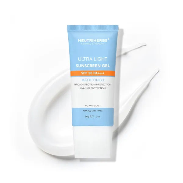 Neutriherbs Upgraded SPF-50 Clear Gel Sunscreen with Vitamin C, Lightweight Daily Sun Protector Block UVA/UVB, No White Cast PA+++ Broad-Spectrum - Travel Size 1.7 Oz