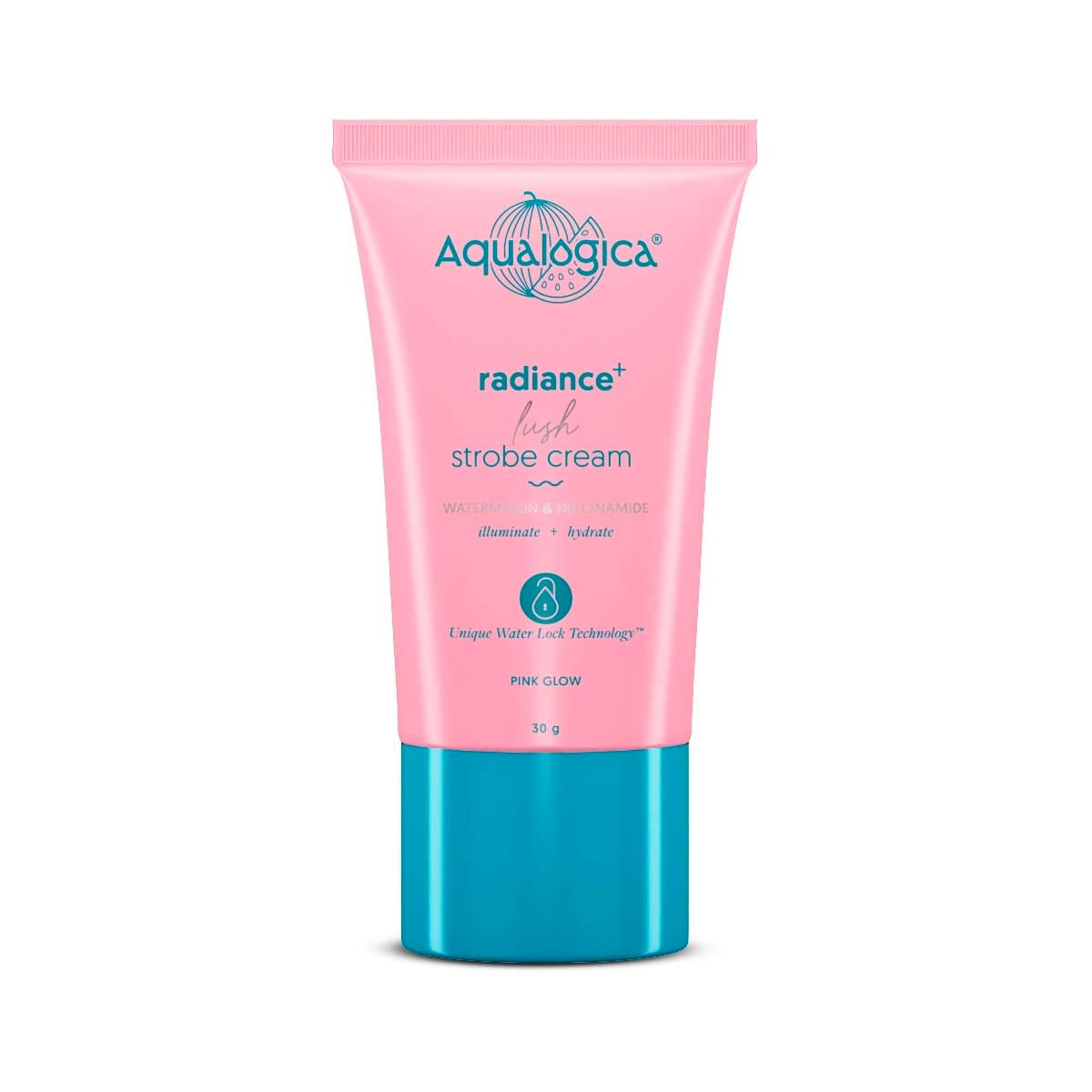 Aqualogica Radiance+ Lush Strobe Cream For Face With Watermelon, Niacinamide & Hyaluronic Acid | HD Glow Moisturizer & Highlighter | Instant Radiance & Hydration | Lightweight Formula – 30g