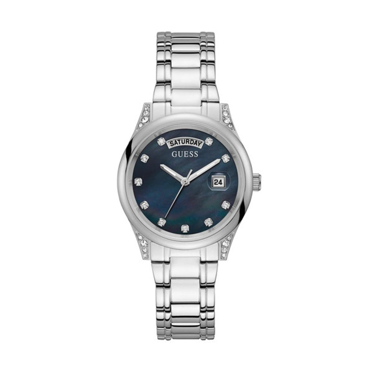 Guess GW0047L1 Aura Stainless Steel Analogue Watch for Women, Black/Silver