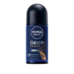 NIVEA MEN Antiperspirant Roll-on for Men, DEEP Black Carbon Antibacterial, Espresso Scent, 50ml