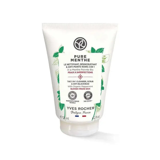 Yves Rocher 3-in-1 Pore-Cleansing Gel Scrub with Mint Deep Cleansing & Exfoliation for Matte Skin Purifies Without Drying – 125ml / 4.2 fl.oz