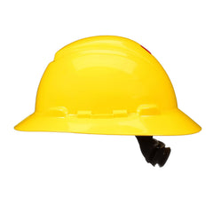 3M Hard Hat SecureFit H-802SFR-UV, Yellow, Non-Vented Full Brim Style Safety Helmet with Uvicator Sensor, 4-Point Pressure Diffusion Ratchet Suspension, ANSI Z87.1