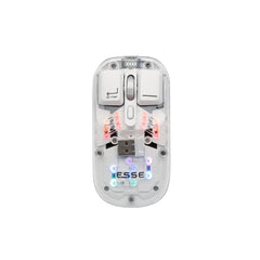 ESSE FLUX Transparent Wireless RGB Mouse, Dual Mode Bluetooth 5.0 & USB, Mechanical Key Feel, 11 RGB Modes, Adjustable DPI 800/1200/1600, Rechargeable (White)