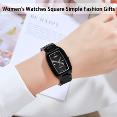 SKMEI Watches for Women Ladies Female Simple Square Stainless Luxury Fashion Small Slim Analog Quartz Waterproof Dress Casual Wife Girls Gifts Gold Wrist Watch - L1400 Black