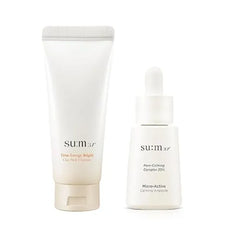 SU:M One Minute Clay Mask Time Energy Pack Cleanser for Enlarged Pores & Micro Active Calming Ampoule Soothing Serum for Redness & Uneven Skin Texture