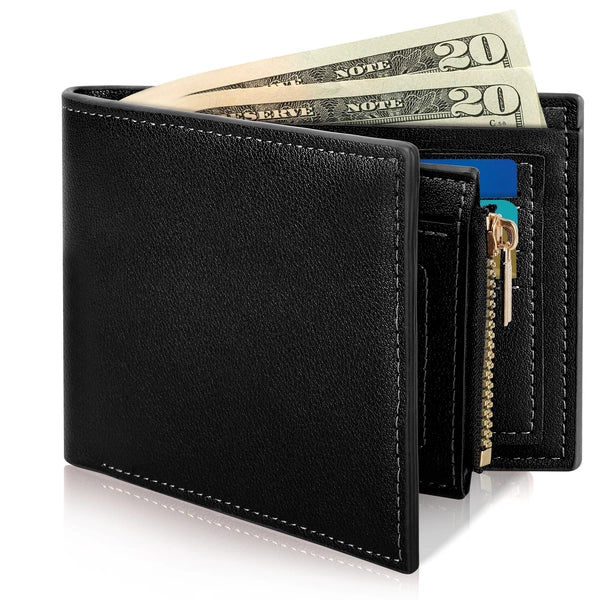 Cshidworld Genuine Leather RFID Blocking Wallet for Men - Bifold with 1 ID Window, 9 Card Slots & 2 Cash Slot